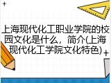 上海现代化工职业学院的校园文化是什么，简介(上海现代化工学院文化特色)