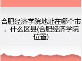 合肥经济学院地址在哪个市，什么区县(合肥经济学院位置)