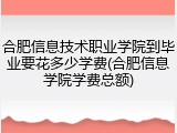 合肥信息技术职业学院到毕业要花多少学费(合肥信息学院学费总额)