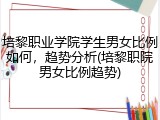 培黎职业学院学生男女比例如何，趋势分析(培黎职院男女比例趋势)