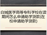 白城医学高等专科学校在读期间怎么申请助学贷款(在校申请助学贷款)