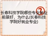 长春科技学院哪些专业就业前景好，为什么(长春科技学院好就业专业)
