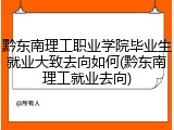 黔东南理工职业学院毕业生就业大致去向如何(黔东南理工就业去向)