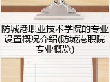 防城港职业技术学院的专业设置概况介绍(防城港职院专业概览)