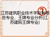 江苏建筑职业技术学院有哪些专业，王牌专业分析(江苏建院王牌专业)