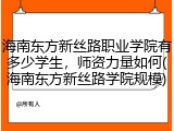 海南东方新丝路职业学院有多少学生，师资力量如何(海南东方新丝路学院规模)