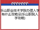 乐山职业技术学院办理入学有什么攻略没(乐山职院入学攻略)