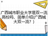 广西城市职业大学是双一流高校吗，简单介绍(广西城大双一流？)