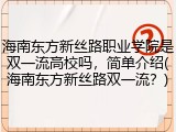 海南东方新丝路职业学院是双一流高校吗，简单介绍(海南东方新丝路双一流？)