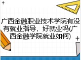 广西金融职业技术学院有没有就业指导，好就业吗(广西金融学院就业如何)