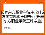 长春东方职业学院主攻什么方向有哪些王牌专业(长春东方职业学院王牌专业)