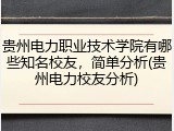 贵州电力职业技术学院有哪些知名校友，简单分析(贵州电力校友分析)
