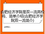 合肥经济学院是双一流高校吗，简单介绍(合肥经济学院双一流简介)