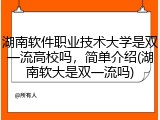 湖南软件职业技术大学是双一流高校吗，简单介绍(湖南软大是双一流吗)