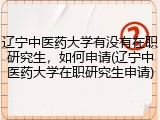辽宁中医药大学有没有在职研究生，如何申请(辽宁中医药大学在职研究生申请)
