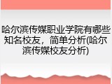 哈尔滨传媒职业学院有哪些知名校友，简单分析(哈尔滨传媒校友分析)