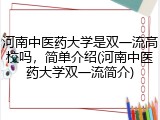 河南中医药大学是双一流高校吗，简单介绍(河南中医药大学双一流简介)