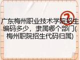 广东梅州职业技术学院招生编码多少，隶属哪个部门(梅州职院招生代码归属)