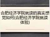 合肥经济学院就读的真实感觉如何(合肥经济学院就读体验)
