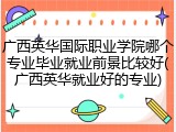 广西英华国际职业学院哪个专业毕业就业前景比较好(广西英华就业好的专业)