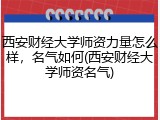 西安财经大学师资力量怎么样，名气如何(西安财经大学师资名气)