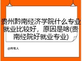 贵州黔南经济学院什么专业就业比较好，原因是啥(贵南经院好就业专业)