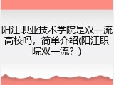 阳江职业技术学院是双一流高校吗，简单介绍(阳江职院双一流？)