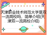 天津职业技术师范大学是双一流高校吗，简单介绍(天津双一流高校介绍)