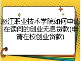怒江职业技术学院如何申请在读间的创业无息贷款(申请在校创业贷款)