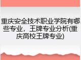 重庆安全技术职业学院有哪些专业，王牌专业分析(重庆高校王牌专业)