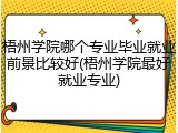 梧州学院哪个专业毕业就业前景比较好(梧州学院最好就业专业)