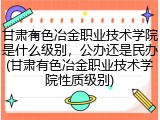 甘肃有色冶金职业技术学院是什么级别，公办还是民办(甘肃有色冶金职业技术学院性质级别)