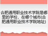 合肥通用职业技术学院是哪里的学校，在哪个城市(合肥通用职业技术学院地址)