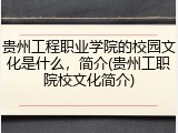 贵州工程职业学院的校园文化是什么，简介(贵州工职院校文化简介)