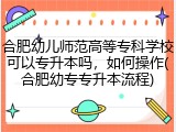 合肥幼儿师范高等专科学校可以专升本吗，如何操作(合肥幼专专升本流程)