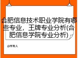 合肥信息技术职业学院有哪些专业，王牌专业分析(合肥信息学院专业分析)