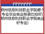 郑州信息科技职业学院哪个专业毕业就业前景比较好(郑州信息科技职业学院就业好专业)