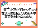 宁夏工业职业学院如何申请在读间的创业无息贷款(宁夏职院创业贷款申请)
