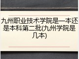 九州职业技术学院是一本还是本科第二批(九州学院是几本)