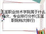 玉溪职业技术学院属于什么档次，专业排行分析(玉溪职院档次排行)