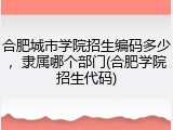 合肥城市学院招生编码多少，隶属哪个部门(合肥学院招生代码)