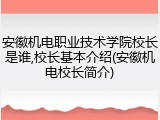 安徽机电职业技术学院校长是谁,校长基本介绍(安徽机电校长简介)