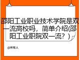 邵阳工业职业技术学院是双一流高校吗，简单介绍(邵阳工业职院双一流？)