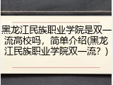黑龙江民族职业学院是双一流高校吗，简单介绍(黑龙江民族职业学院双一流？)