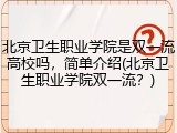 北京卫生职业学院是双一流高校吗，简单介绍(北京卫生职业学院双一流？)