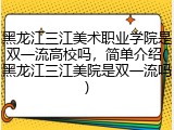 黑龙江三江美术职业学院是双一流高校吗，简单介绍(黑龙江三江美院是双一流吗)