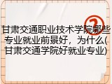 甘肃交通职业技术学院哪些专业就业前景好，为什么(甘肃交通学院好就业专业)