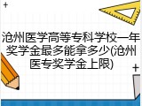 沧州医学高等专科学校一年奖学金最多能拿多少(沧州医专奖学金上限)