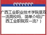 广西工业职业技术学院是双一流高校吗，简单介绍(广西工业职院双一流？)