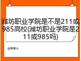 潍坊职业学院是不是211或985高校(潍坊职业学院是211或985吗)